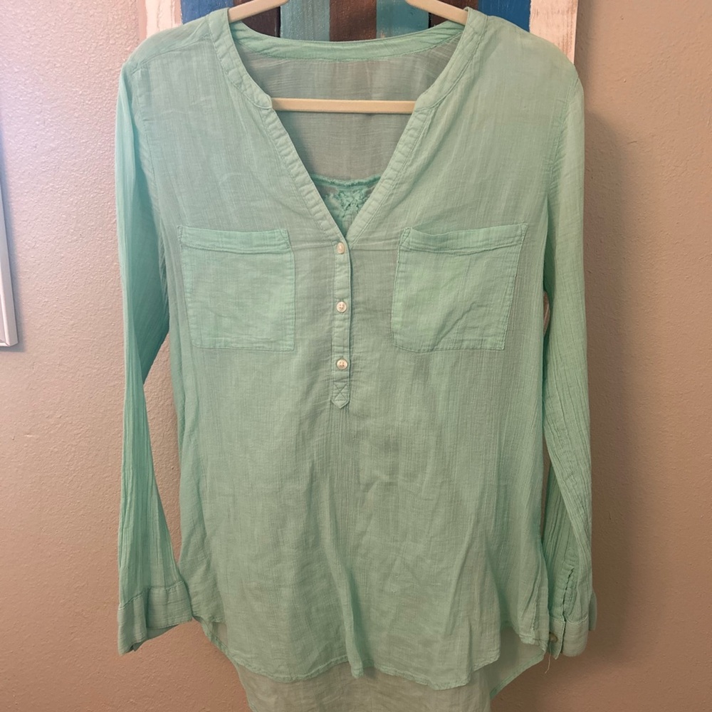 Old Navy Mint Green Long-Sleeve V-Neck Tunic